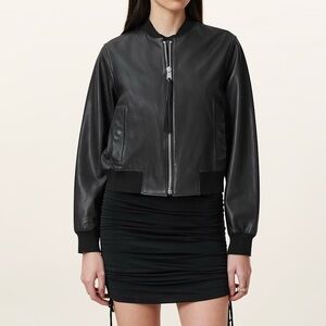 NWT All Saints Orten Leather Bomber Jacket in Black
